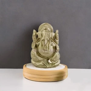 Estatua Ganesh de piedra pirita natural hecha a mano color dorado ídolo Ganpati OmPooja - Imagen 1 de 5