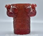 6.8" Old Chinese Red Amber Carved Dynasty Phoenix Bird Cup Statue Sculpture