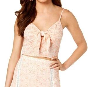 NEU! Guess L Damen-Tanktop rosa Blumenmuster V-Ausschnitt kurz geschnitten - Bild 1 von 7
