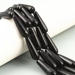 Cuentas de lágrima completas lisas a rayas negras tamaño 10x30 mm cadena 15,5 - Imagen 1 de 2