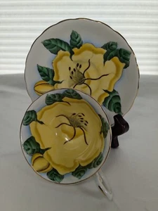 Vintage Tuscan Hawaiian Flowers Cup of Gold Tea Cup and Saucer - Picture 1 of 7