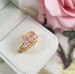 Vintage Jewellery Gold Ring Pink and White Sapphires Antique Deco Jewelry sz P - Picture 1 of 10