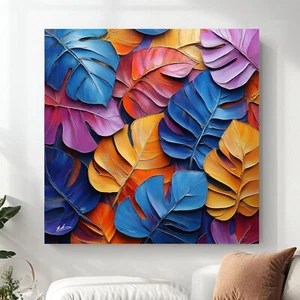 Leinwand Bild Blätter Natur Bunt Gemälde Abstrakt Wandbilder XXL Wohnzimmer 6526 - Bild 1 von 8