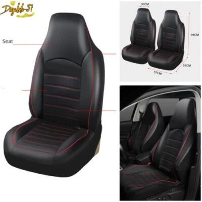 Juego de 2 fundas de asiento de cubo delanteras y traseras altas para automóvil - cuero sintético negro 3 colores Foto 1 de 4