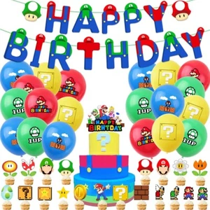 Super Mario Kids Birthday Party Decorations Banner Balloons Toppers Set Au Stock - Picture 1 of 6