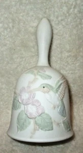 Crowning Touch Collection~Bell~Raised Hummingbird~Floral Pattern~5.25"~Bisque - Picture 1 of 12