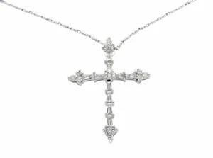 0.67 CT Diamond 18K Gold Cross Pendant 14K Gold Chain Necklace Size 16"»U47 - Picture 1 of 5
