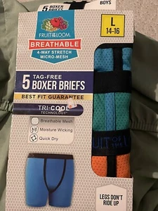 Fruit of the Loom Boys Large 14-16  Boxer Briefs 5 Pk  Breathable Tri-Cool Tech - Picture 1 of 2