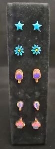 Laser Cut Wood Post Stud Earrings Hand Painted and Sealed with Resin - Picture 1 of 11
