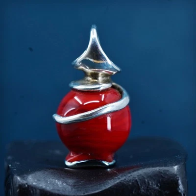 复古 HG 纯银 925 手工吊坠 带红色玻璃珠 — 第 1/4 张图片