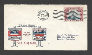U.S. AUG 1, 1928 AIR MAIL COVER, FIRST DAY OF FIVE CENT RATE POSTED WITH # C11 - Picture 1 of 2