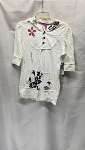 Damen-Kurzarm-Hoodie Größe M weiß geblümt von Roxy - Bild 1 von 5