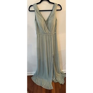 AZAZIE TANICIA Agave Dress Stretch A-Line VNeck Pleated Mesh Floor-Length A6 NEW - Picture 1 of 10