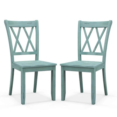 Set of 2 Wood Dining Chair Cross Back Dining Room Side Chair Home Kitchen - Image 1 of 4