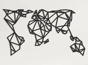 World Map Wall Art - Geometric World Map - 3D Wall Silhouette Metal Wall Decor - Picture 1 of 14