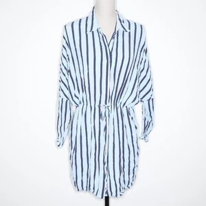 Topshop Womens Blue Striped Shirt Dress Size 12 Collared Button Tie Waist - Picture 1 of 14