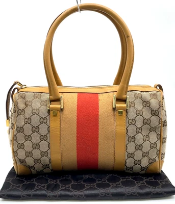 Auth Gucci GG Canvas Sherry Line Beige Red 000.0851 Boston Bag W/D NS110956 - Image 1 of 4