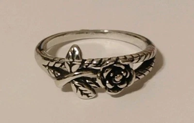 Anillo Flor Rosa Plata Talla 6.5 Joyería de Moda Unisex Similar a James Avery  Foto 1 de 4