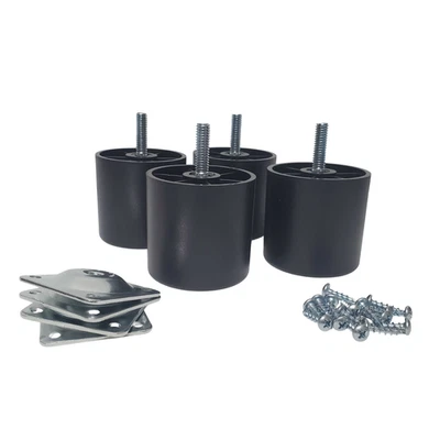 Leg Daddy 2-1/2" Black Round Plastic Sofa Leg with Non-Slip Rubber Base Set of 4 - Image 1 of 4
