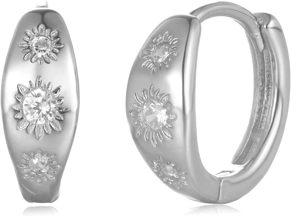 SAINT RAPHAËL 18K Gold Plated 925 Sterling Silver Crystal Sun Huggies for Women