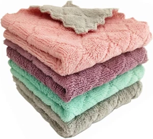 4 Pack Microfiber Cleaning Cloths 9.85" x 9.85", Double-Sided Dish Drying Towels - Picture 1 of 5