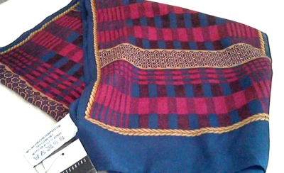 Bufanda Liz Claiborne 100 % seda 11,5 x 53" dobladillo enrollable azul marino/rojo/dorado/marrón NFLS NUEVA CON ETIQUETAS Foto 1 de 4