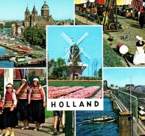 Holland Tulips Windmill City Dock Costume Bridge Town Bus Boat Vintage Postcard - Picture 1 of 8