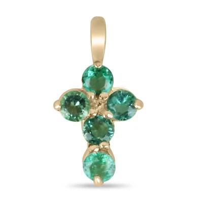 0.15tcw Petite Round Zambian Emerald Cross Dainty Everyday Pendant 14K - Image 1 of 4