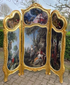 Room Divider: French Louis XVI 3-Panel Screen with Romantic 19th Century Scenes - Picture 1 of 18