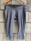 Lucy Running Cropped Capri Pants L Black Thick Waist Band Pull On Stretch T49