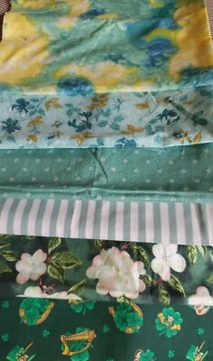 Vnt Sewing Fabric 6 Fat Quarters Stripe Calico Teal Greens Rose Dogwood Shamrock - Изображение 1 из 4