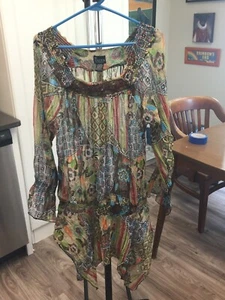 NY Collection Floral Sheer Coverup Top Long Sleeve Womens Plus Size 1X XL - Picture 1 of 6