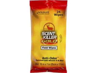 Anti-Odor Sportsman No Shower Field Wipes Scent Killer Gold 24ct Pack 7" X 10" - Image 1 of 2