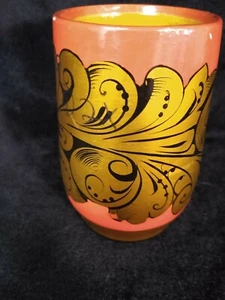 Taza de laca vintage MCM oro naranja U.S.S.R. pintada a mano pegatina original - Imagen 1 de 7