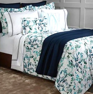 Sferra Totolla Full Queen Duvet Cover Turquoise Floral Cotton Percale Italy New - Picture 1 of 2