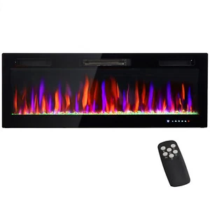 50" Electric Fireplace Recessed Wall Mounted 1500W Ultra-thin Adjustable Flame - Picture 1 of 11