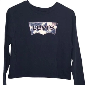 NEW NWT LEVI’S Blue Long sleeve pullover crew neck cropped top T-shirt - Picture 1 of 9