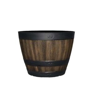 Lightweight & Weatherproof: Large Indoor/Outdoor Resin Walnut Barrel Planter