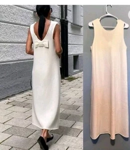 ZARA 100% WOOL ECRU BACK TIE BOW MIDI ROUND NECK DRESS | 4369/107 NWT M - Picture 1 of 10