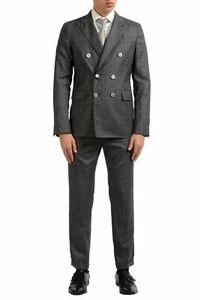 Dsquared2 "Napoli" Men's 100% Wool Gray Plaid Double Breasted Suit US 38 IT 48 - Picture 1 of 10