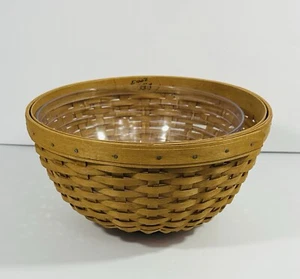 Longaberger Woven Bowl Basket 9” Round Handwoven Brown Retired Wood Base - Picture 1 of 9