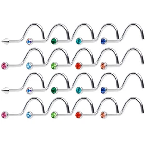 Wholesale 20PCS 18G Nose Screw Feature with CZ Gem 2 will Spike Piercing Jewelry - Picture 1 of 8