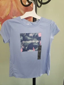 All in motions girls short sleeve blue shirt, cute with sauing on the front. - Picture 1 of 8