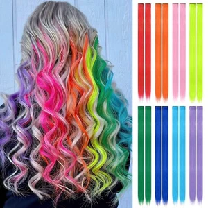 16 Pieces Rainbow Clip in Hair Extensions Color Hair Extensions for Kids Girls - Picture 1 of 7