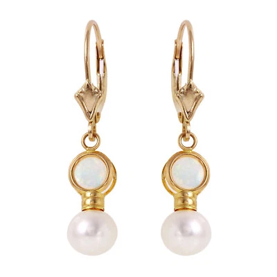 14K. GOLD LEVERBACK EARRING WITH PEARLS & OPALS - Image 1 of 4