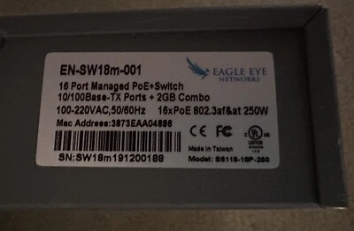Eagle Eye EN-SW18m-001 - 16 PoE Network Managed Switch With 2 Uplink + 2 SFP - Image 1 of 3