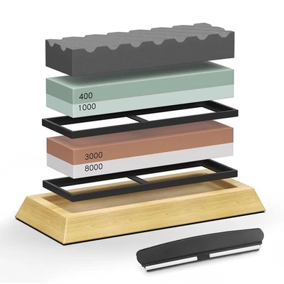 Snowon Whetstone Set 400/1000/3000/8000 w/ Base & Angle Guide - Image 1 of 4