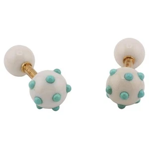 Tiffany & Co. Schlumberger 18K Gold Turquoise Chalcedony Dumbbell Cufflinks - Picture 1 of 10