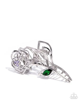 Paparazzi Modelo ROSA - Roxo - Strass Violeta - Gema Verde - Prata Rosa Cla - Imagem 1 de 2