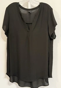 Torrid 1X Black Sheer Chiffon Georgette Blouse Short Sleeve Layered V-Neck Top - Picture 1 of 9